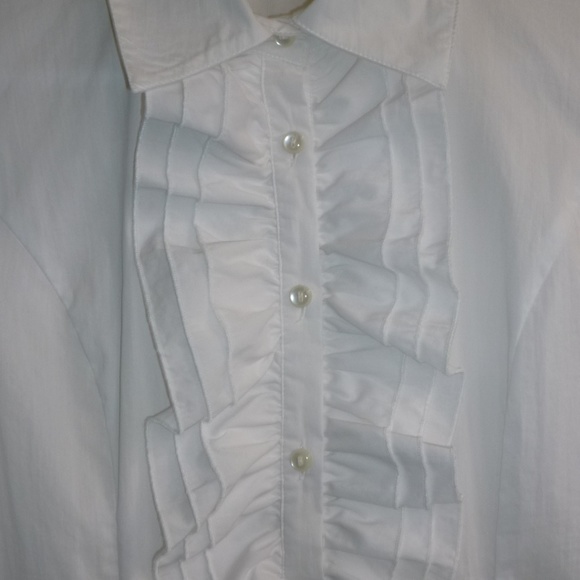 Mac & Jac White Ruffle 3/4 Button Down Blouse - Picture 2 of 8